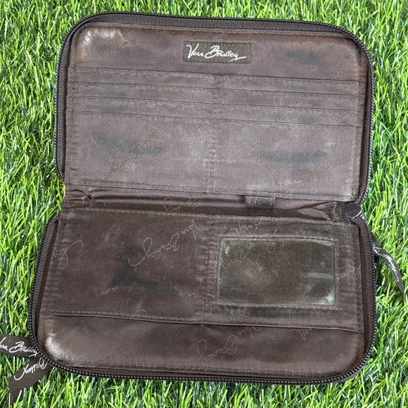 Vera Bradley Quilted Zip‎ Wallet Brown Pink Floral Cotton Wristlet - Picture 3 of 10